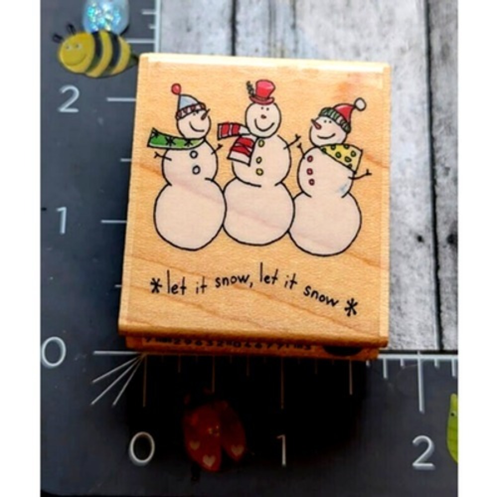 Hampton Art Let It Snow Snowman Trio Rubber Stamp Wood #F115